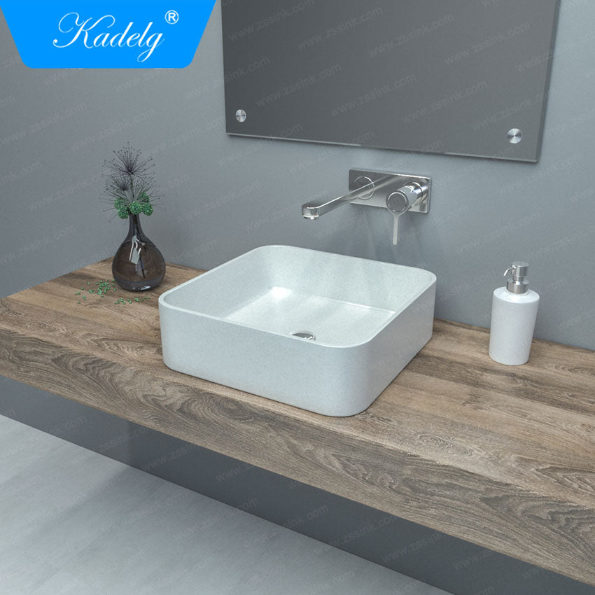 Kadelg 400W Hot Products Countertop White Square Granite Bathroom Sink