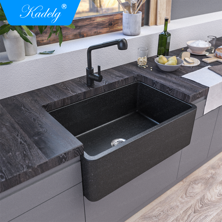 Kadelg 8348L Single Bowl Granite Kitchen Sink Black Farmhouse Sink