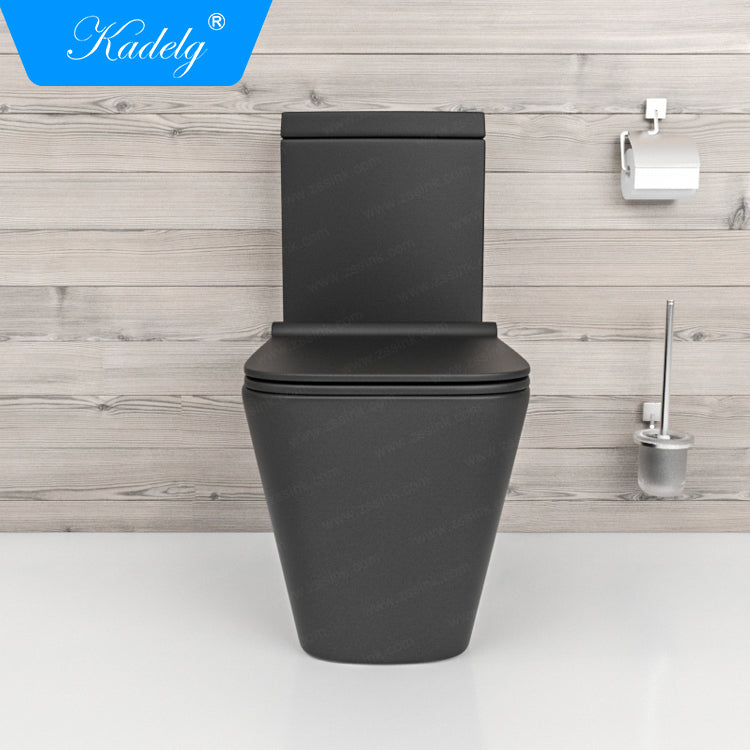 Kadelg B-2370A Matt Black Square Ceramic Two Piece Wc Watermark Toilet