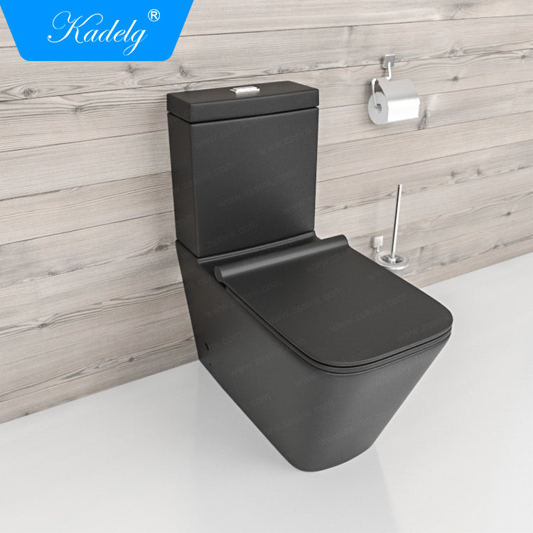 Kadelg B-2370A Matt Black Square Ceramic Two Piece Wc Watermark Toilet